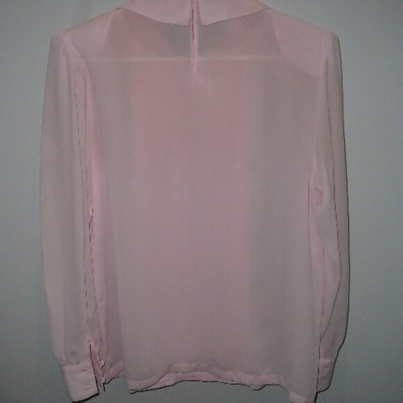 LaBlouse Pleated Long Sleeve Sheer Pink Floral Design Mini White Beads-Size 12 - Picture 5 of 6